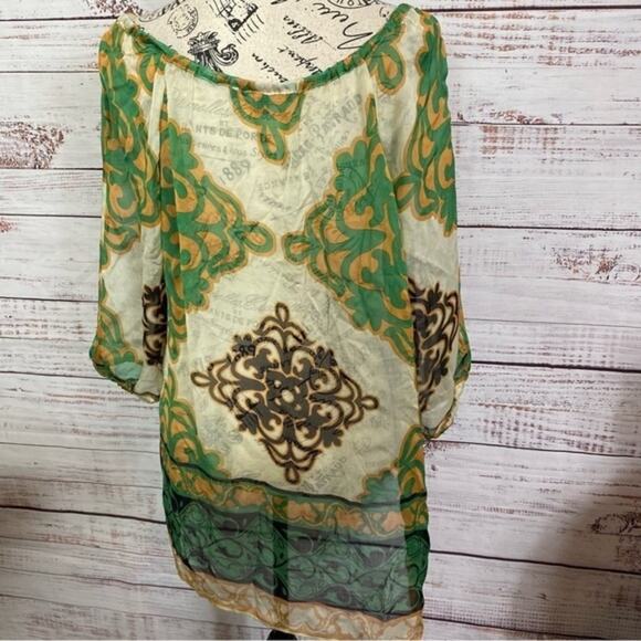 Hale Bob 100% Silk half balloon sleeve sheer scoop neck size large Tunic blouse - Picture 6 of 9